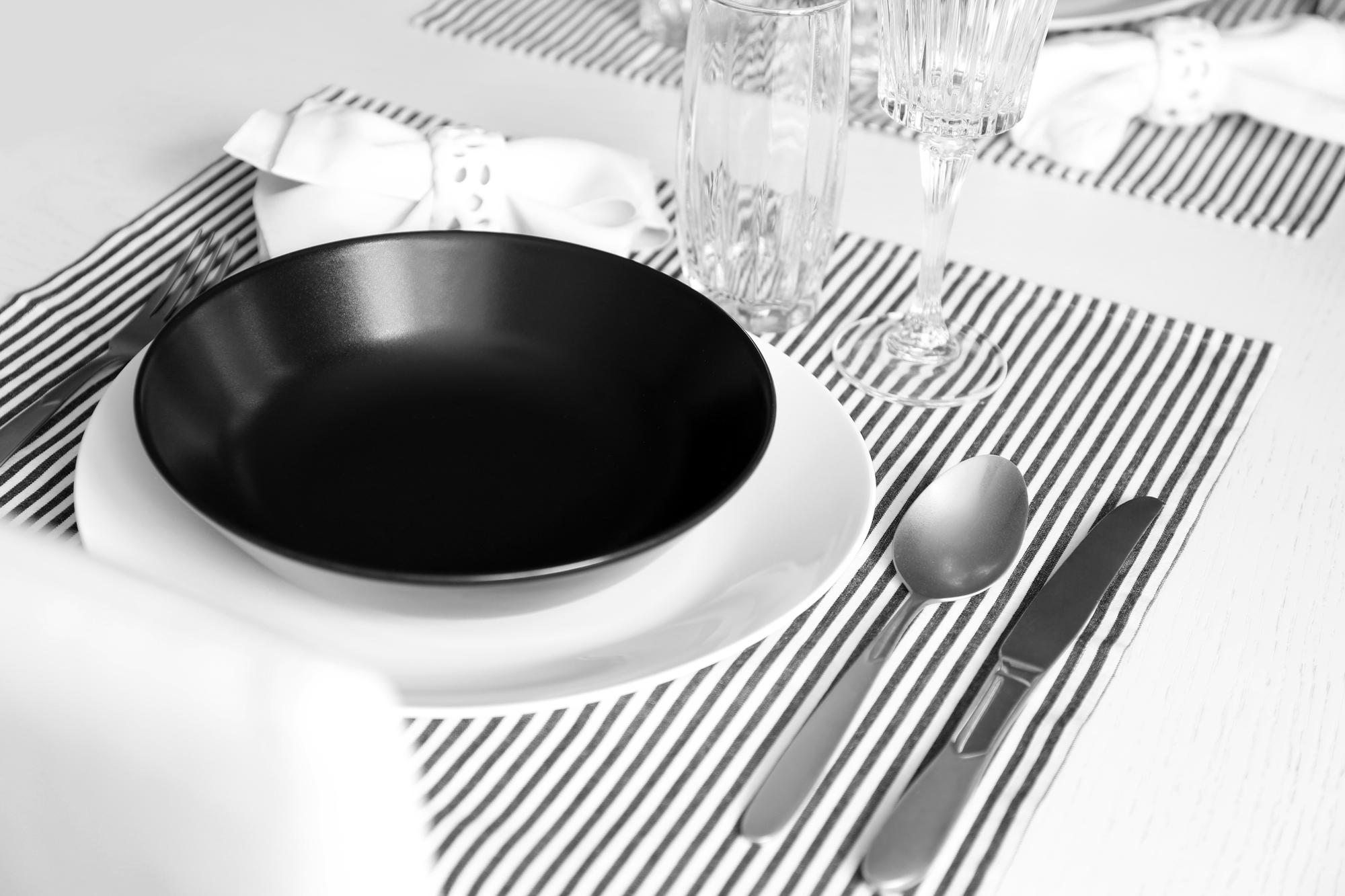 Plated menu set on stainless table
